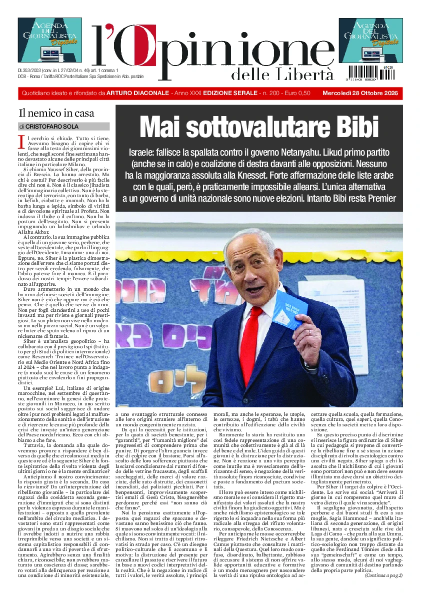Prima-pagina-opinione della liberta-edizione-di-oggi-2026-10-29